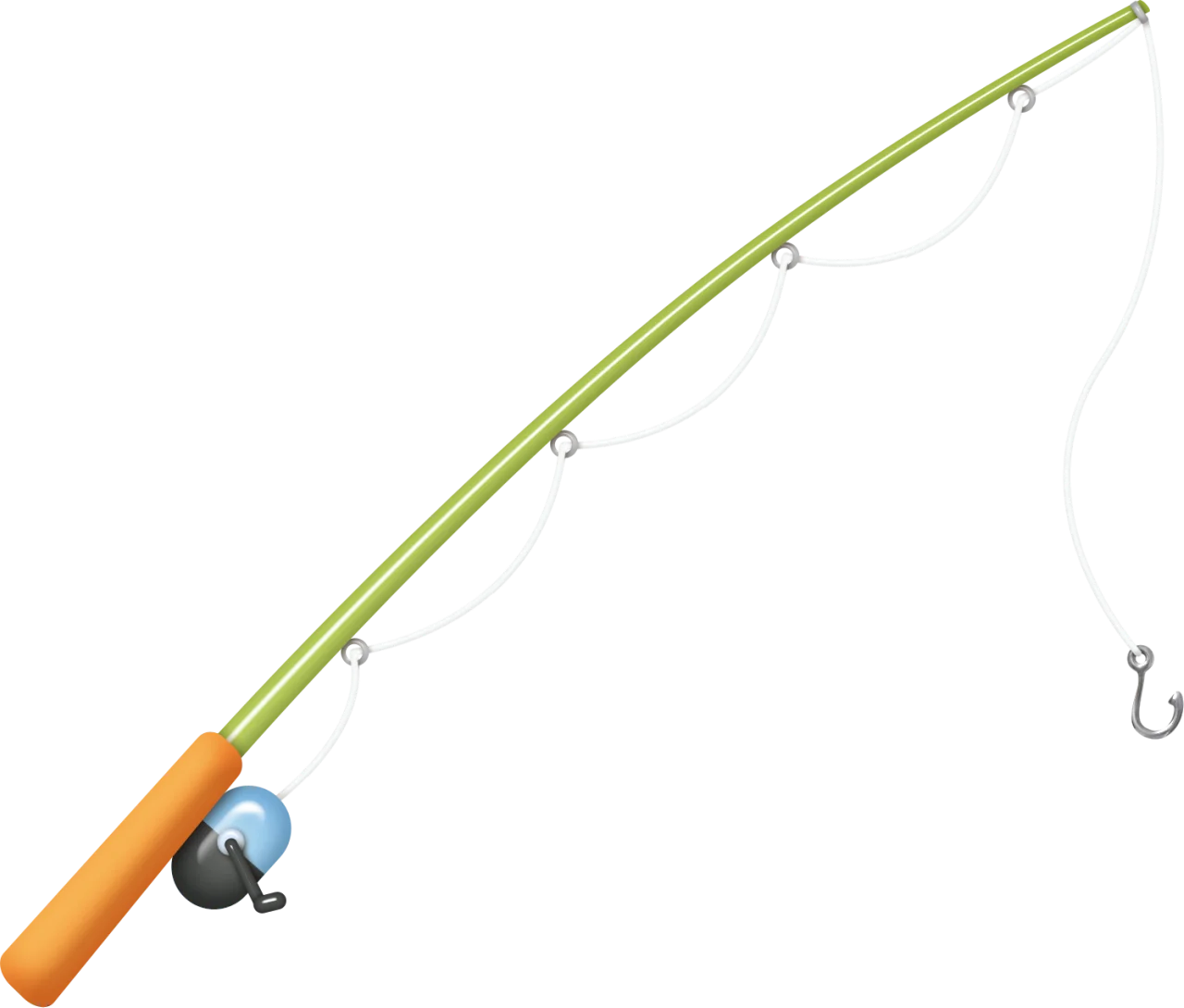 Cheerful Cartoon Fishing Pole Clipart with Playful Orange Handle and Blue Reel