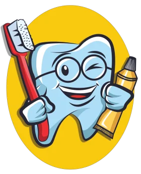 Cheerful Cartoon Tooth Mascot with Toothbrush and Toothpaste Dental Clipart Design