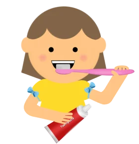 Cheerful Child Brushing Teeth Dental Health Cartoon Clipart Illustration