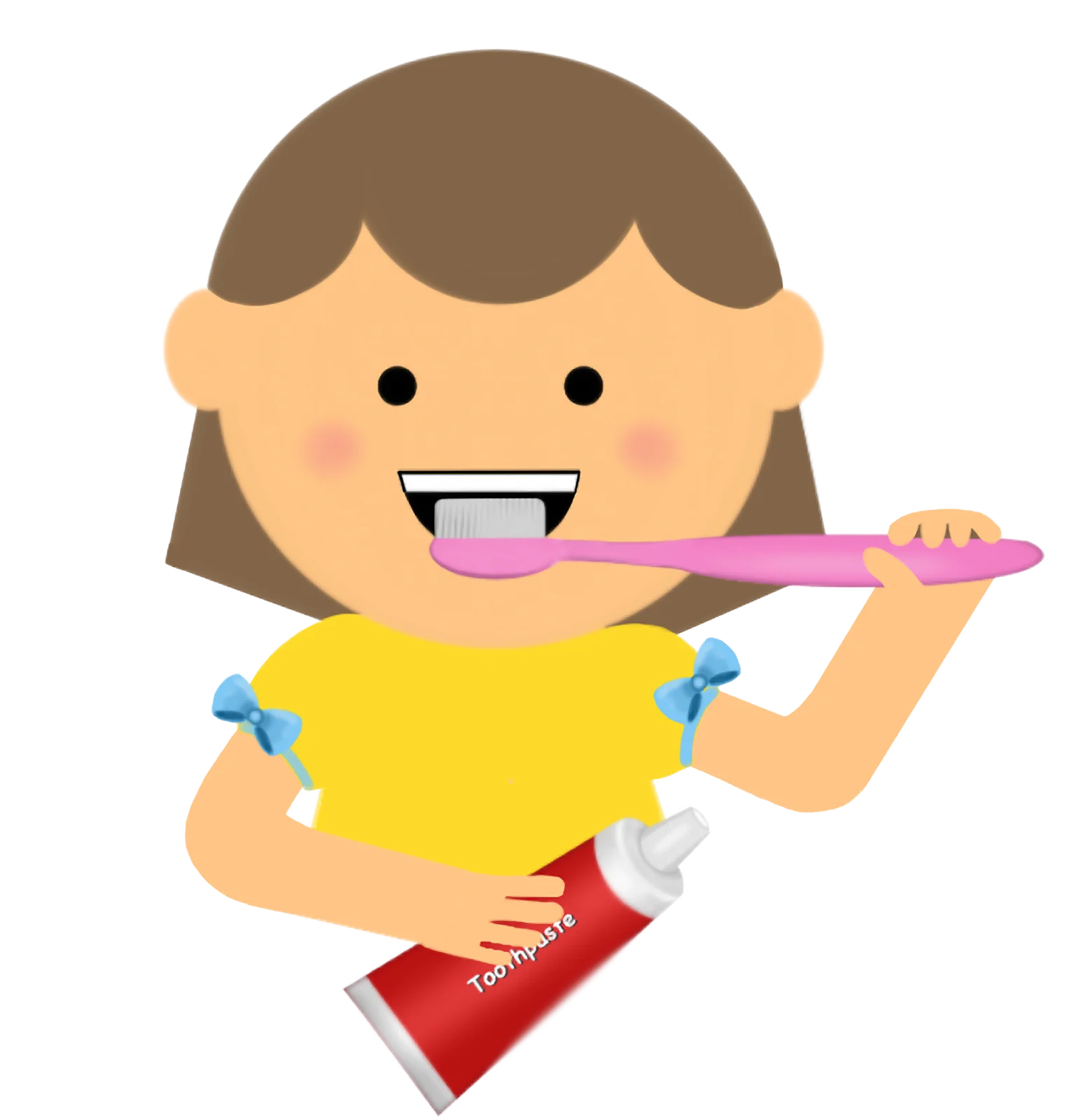Cheerful Child Brushing Teeth Dental Health Cartoon Clipart Illustration