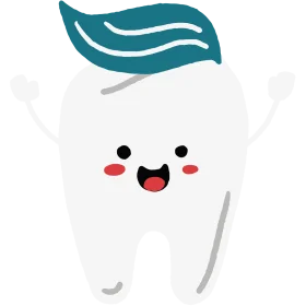 Cheerful Kawaii-Style Tooth Character with Playful Blue Wave Dental Clipart Design