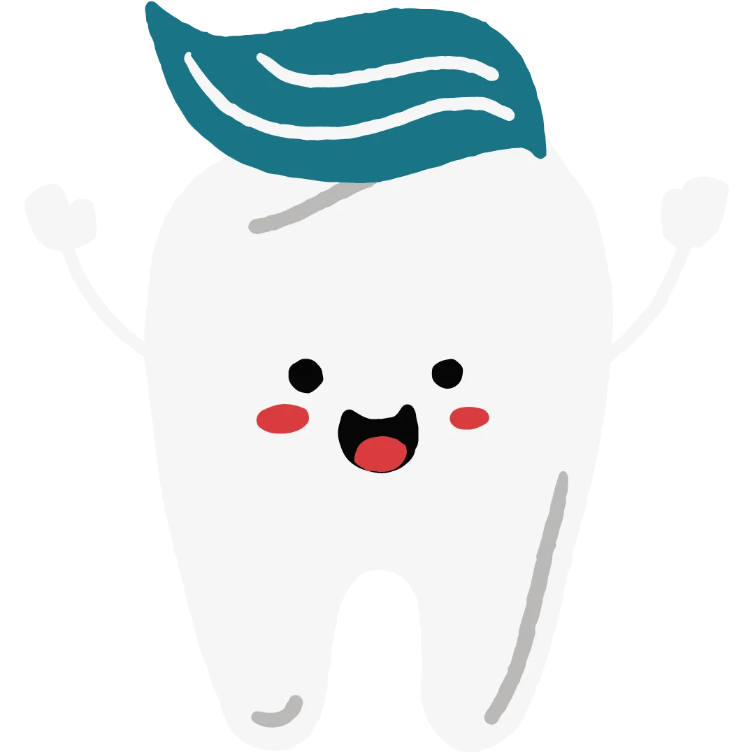 Cheerful Kawaii-Style Tooth Character with Playful Blue Wave Dental Clipart Design