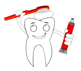 Cheerful Tooth Character Embracing Dental Hygiene with Toothbrush and Toothpaste Clipart
