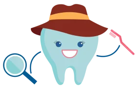 Cheerful Tooth Character with Detective Hat and Dental Hygiene Clipart Illustration