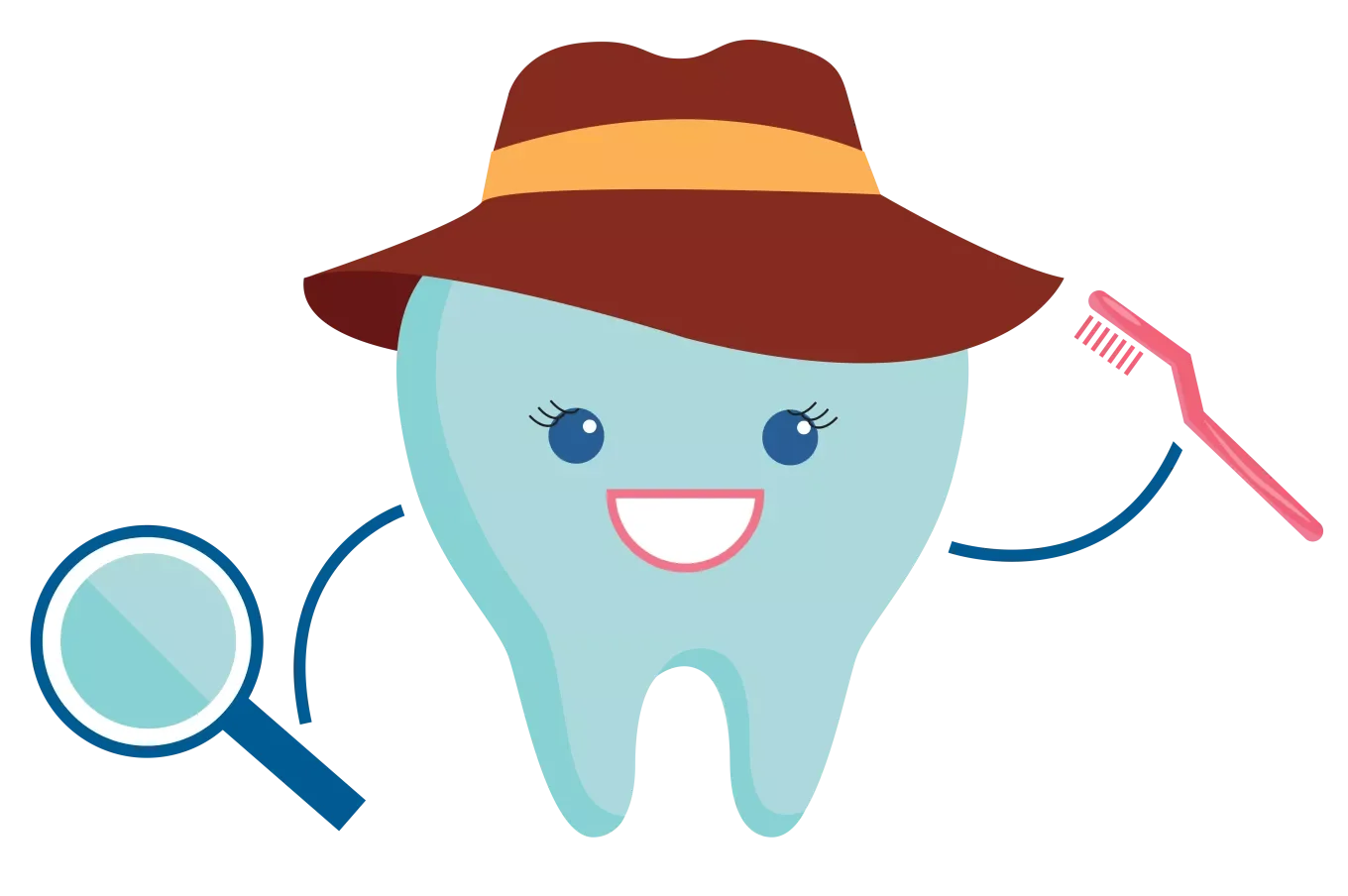 Cheerful Tooth Character with Detective Hat and Dental Hygiene Clipart Illustration