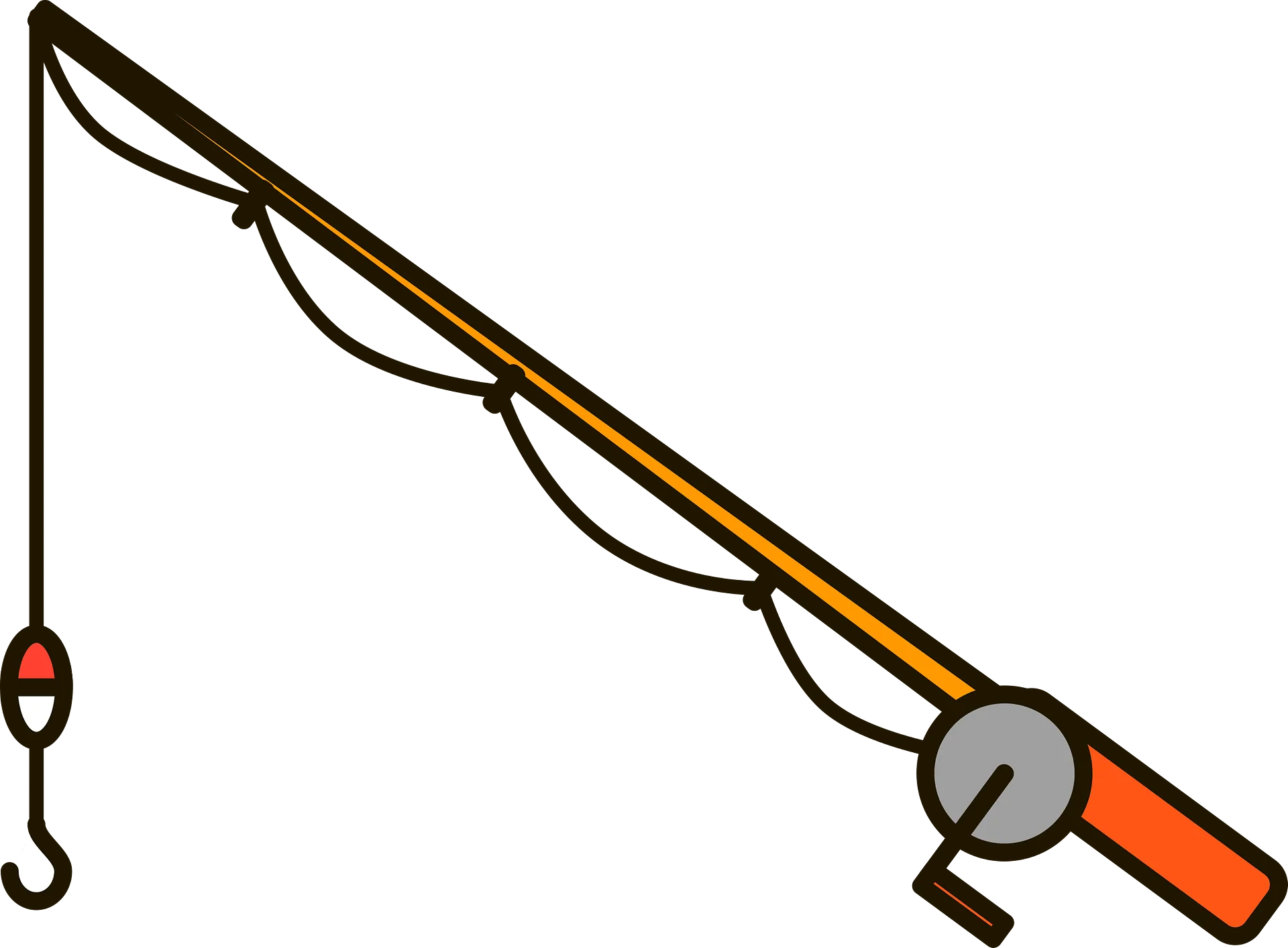 Classic Fishing Pole Clipart: Simple Angling Equipment Graphic Design