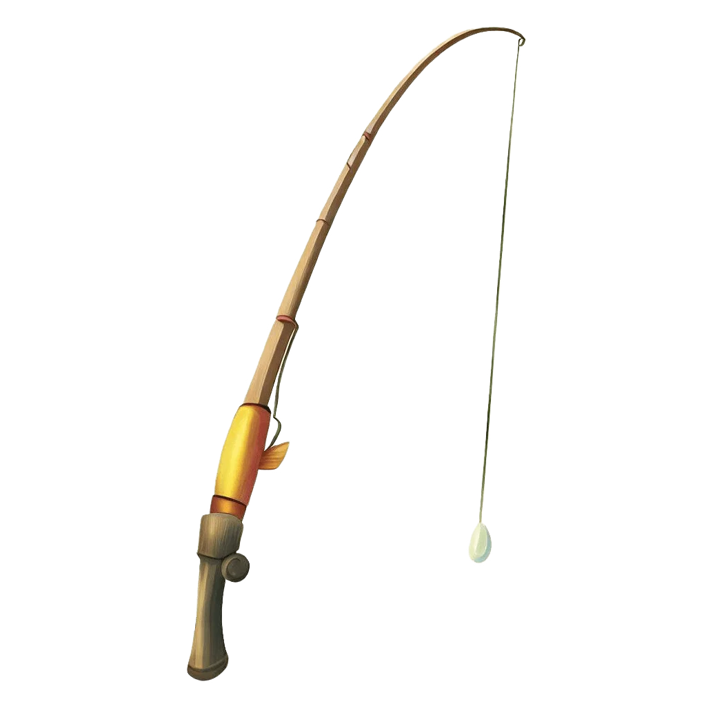 Classic Fishing Pole Clipart with Curved Design and Hanging Lure Illustration