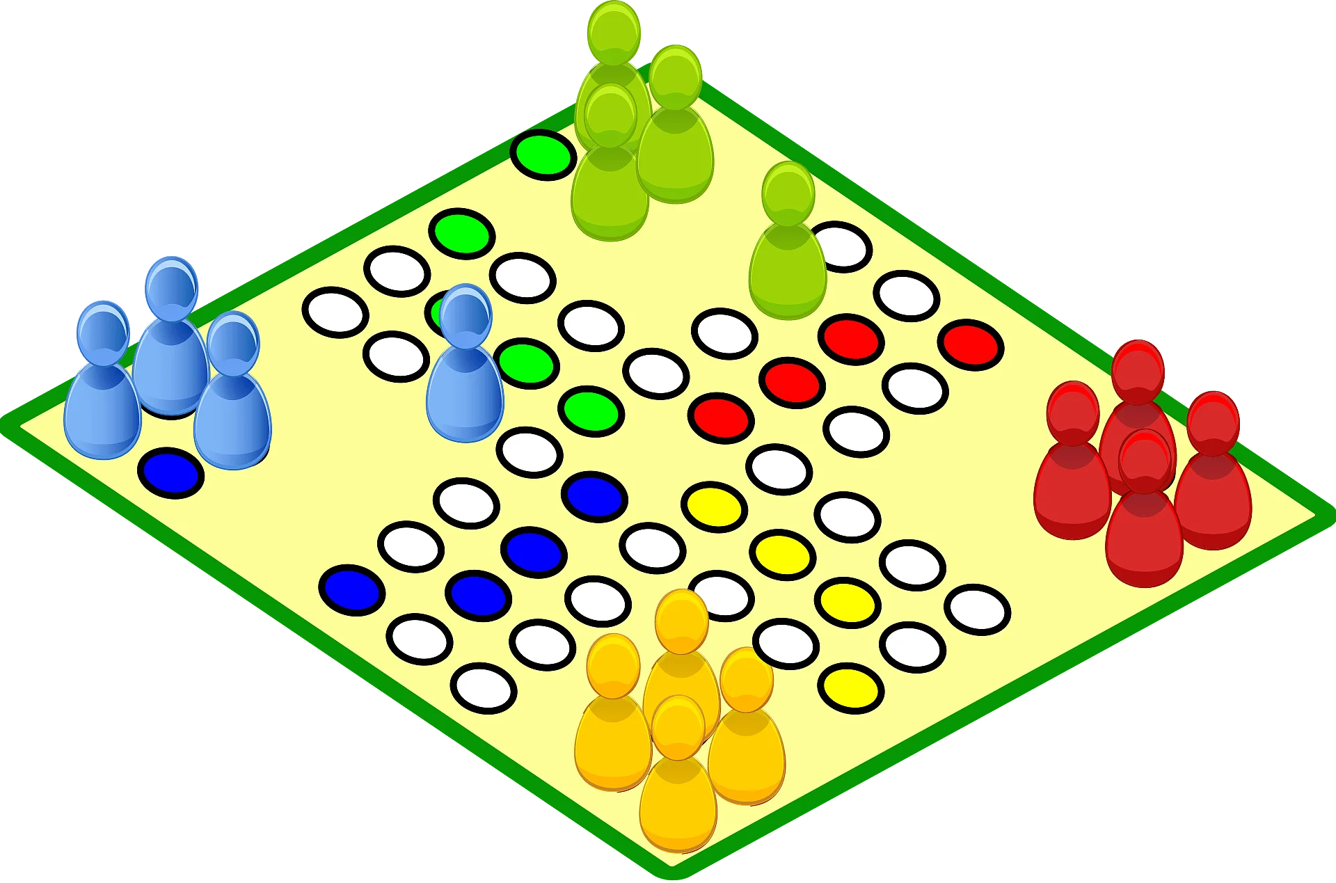 Classic Ludo Board Game Clipart: Colorful Strategy Gameplay Illustration