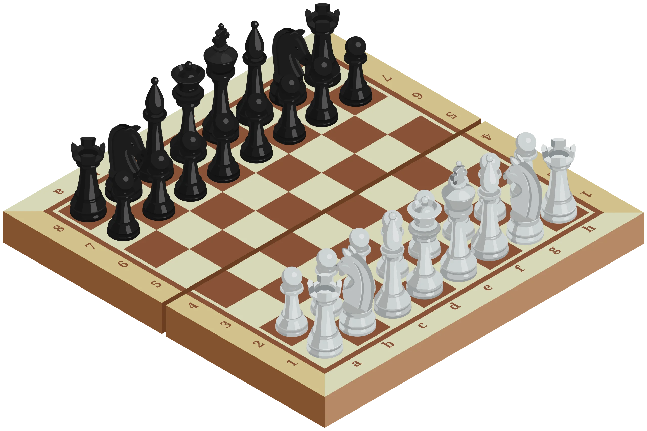 Classic Wooden Chess Board Clipart with Black and White Game Pieces
