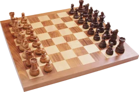 Classic Wooden Chess Board Clipart with Intricately Carved Chessmen Positioned