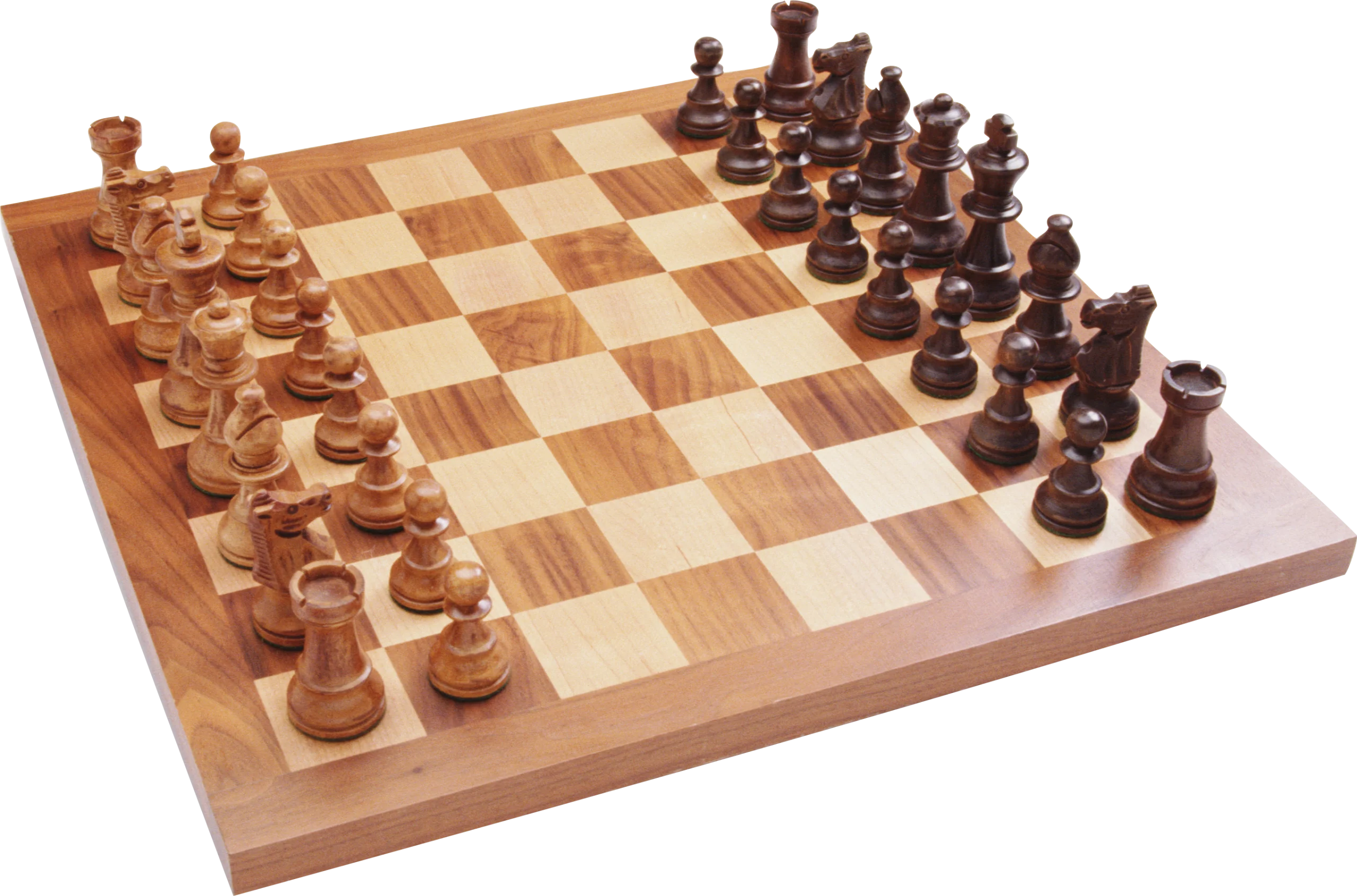 Classic Wooden Chess Board Clipart with Intricately Carved Chessmen Positioned