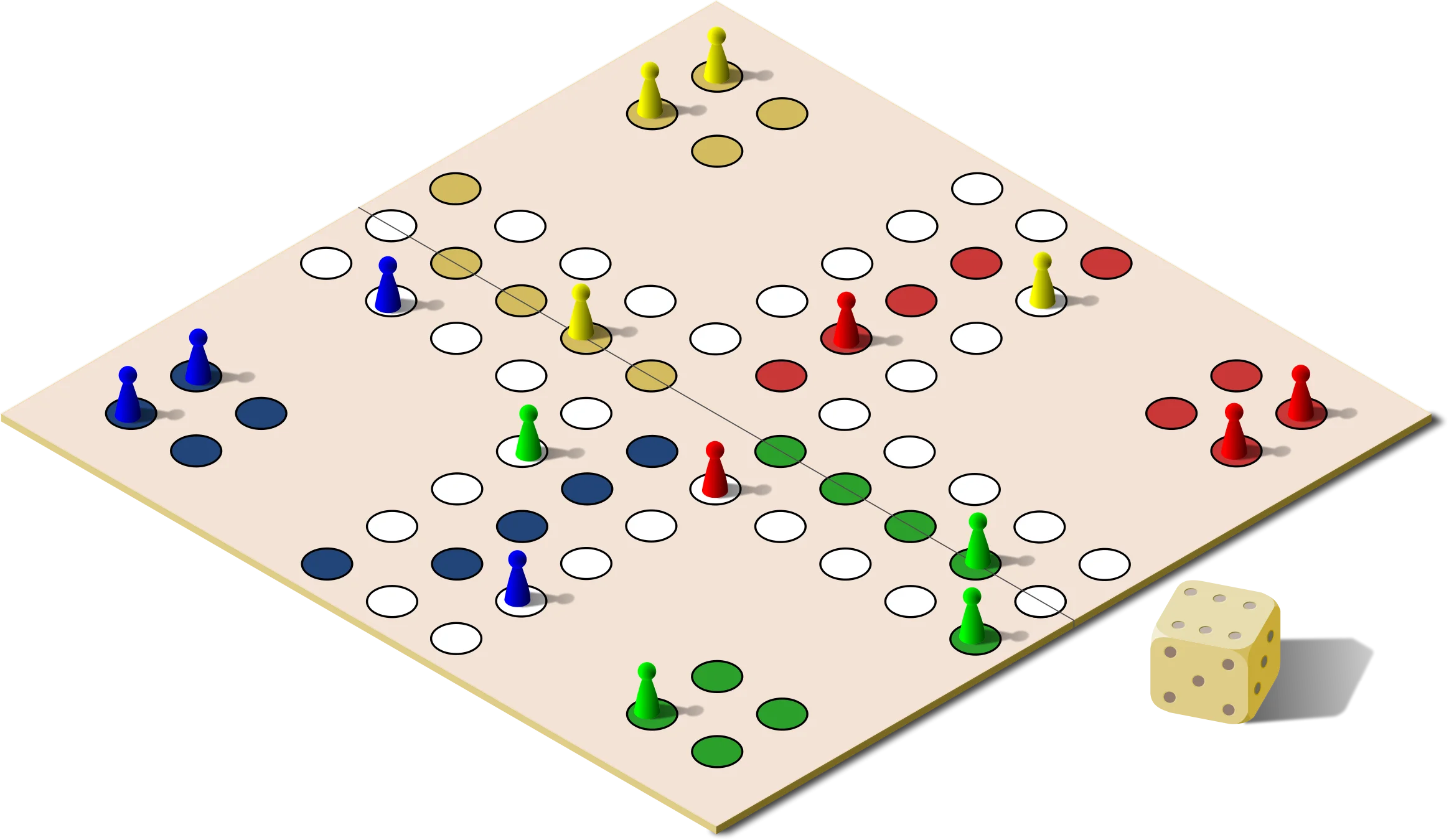 Classic Wooden Ludo Board Game Clipart with Colorful Playing Pieces and Dice