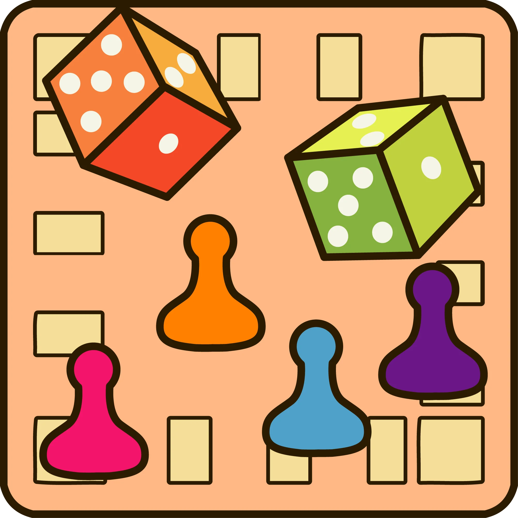 Colorful Board Game Pieces Clipart: Dice, Pawns, and Game Board Elements