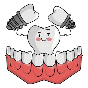 Cute Kawaii Tooth Character Lifting Dental Implant Weights Dental Clipart Design