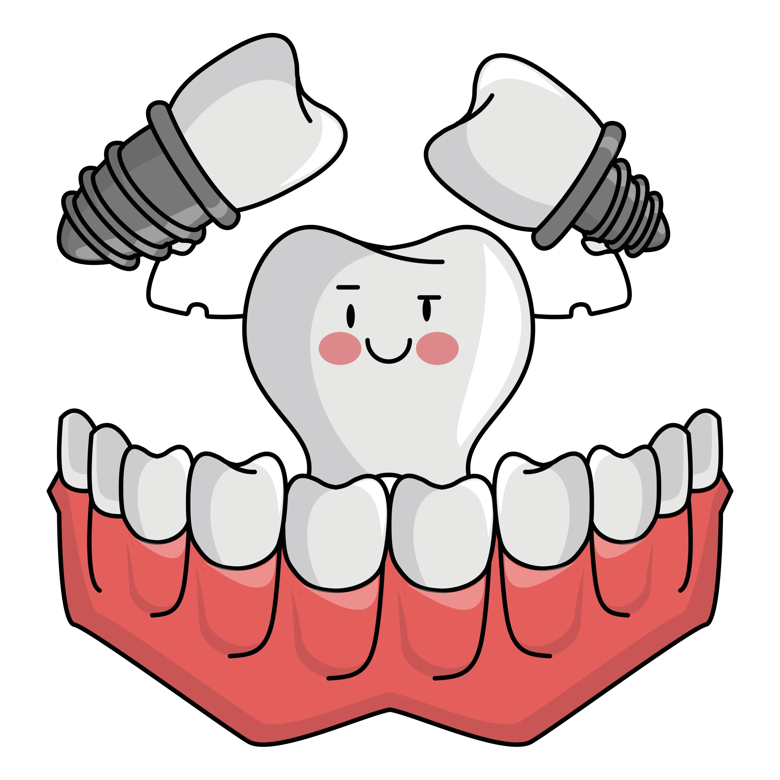 Cute Kawaii Tooth Character Lifting Dental Implant Weights Dental Clipart Design