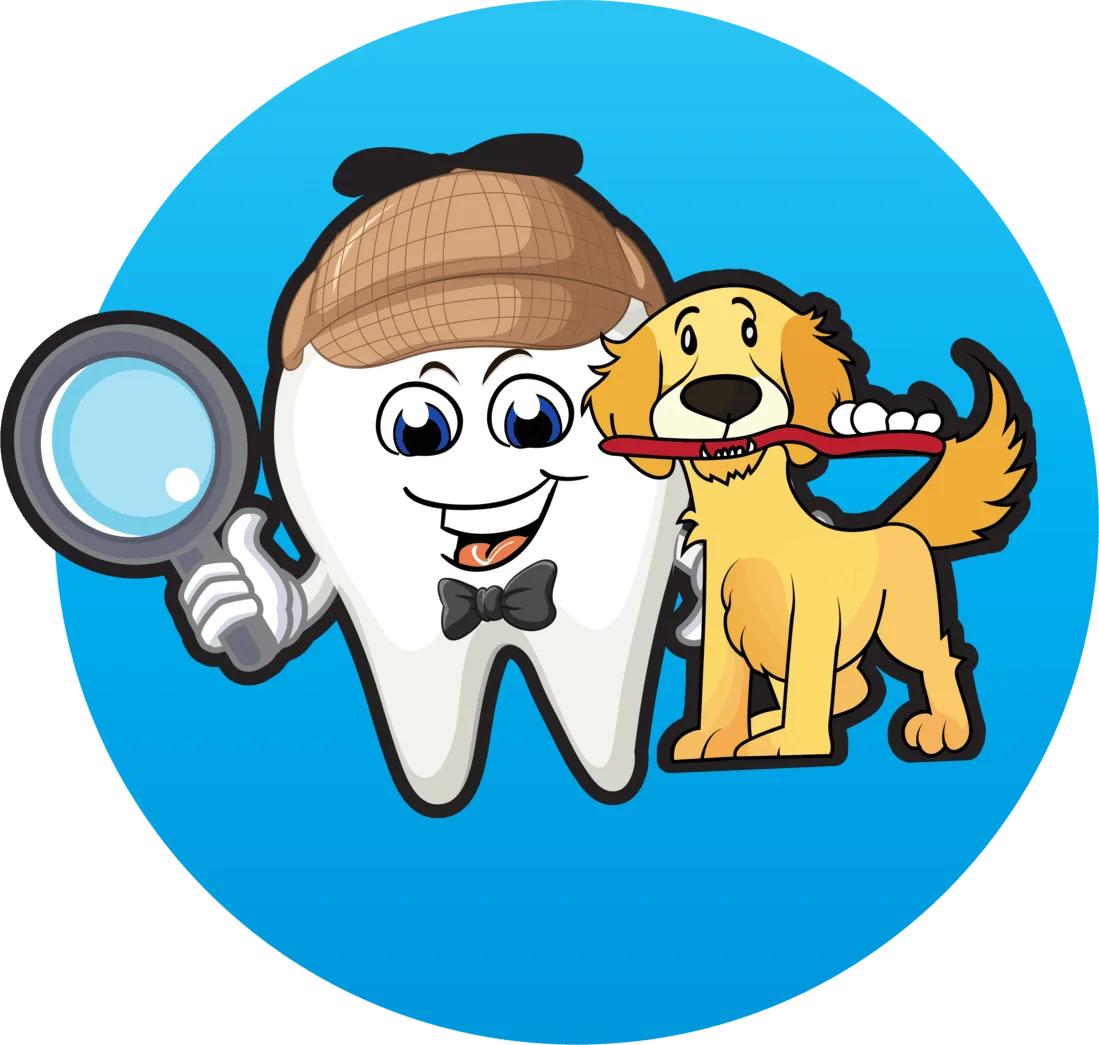 Dental Health Adventure Clipart: Tooth Detective and Loyal Canine Companion
