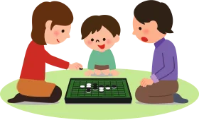 Family Game Night Fun: Enjoying Reversi Strategy Board Game Clipart Illustration