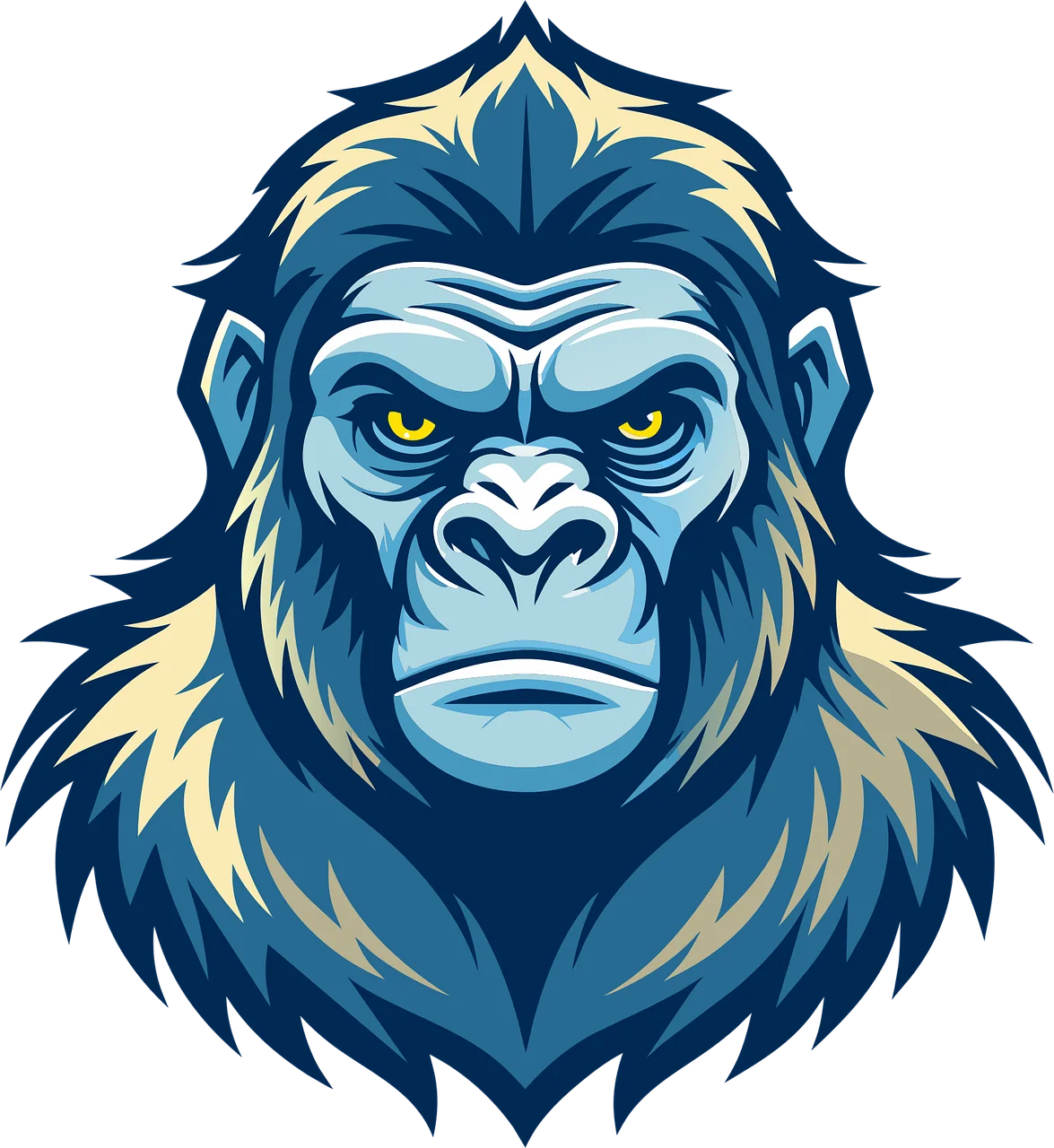 Fierce Blue Gorilla Mascot Clipart: Intense Primate Graphic Design