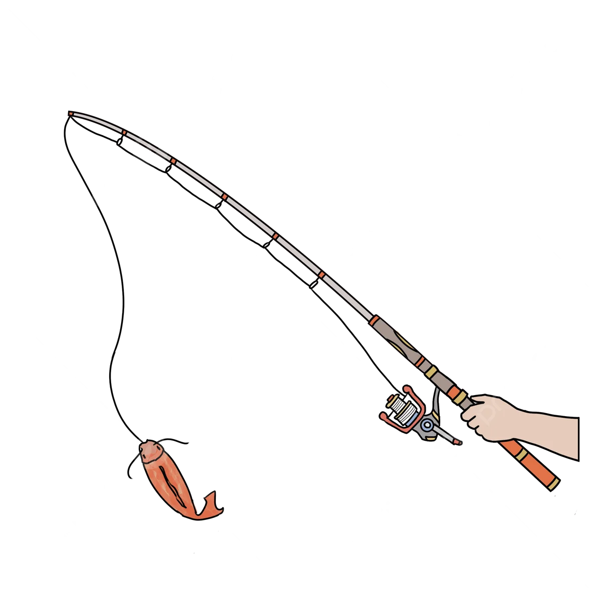 Fishing Pole and Lure Clipart Illustration: Angler's Essential Gear Sketch