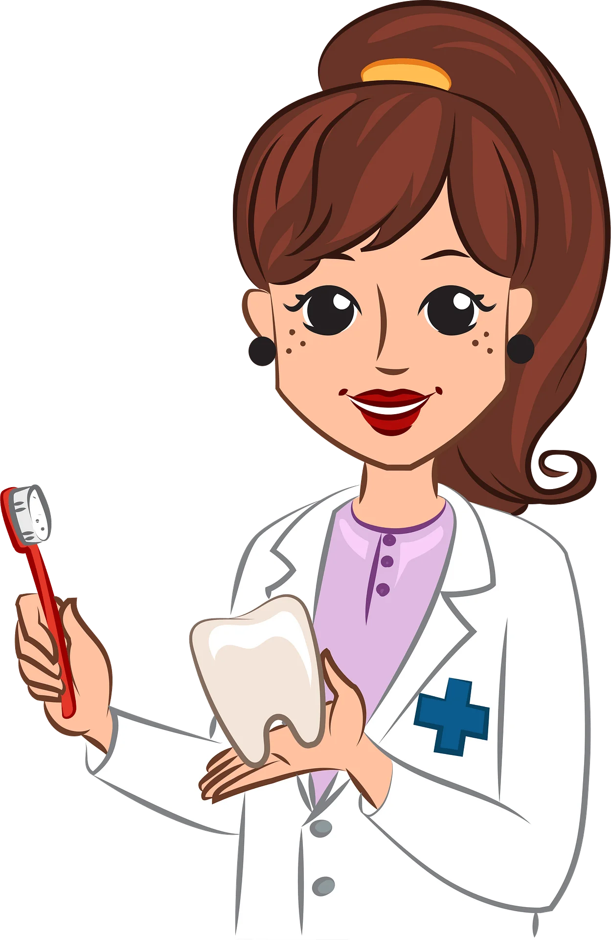 Friendly Professional Dental Hygienist Cartoon Clipart Illustration with Tooth and Toothbrush