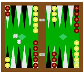 Green Backgammon Board Game Clipart with Dice and Colorful Playing Pieces