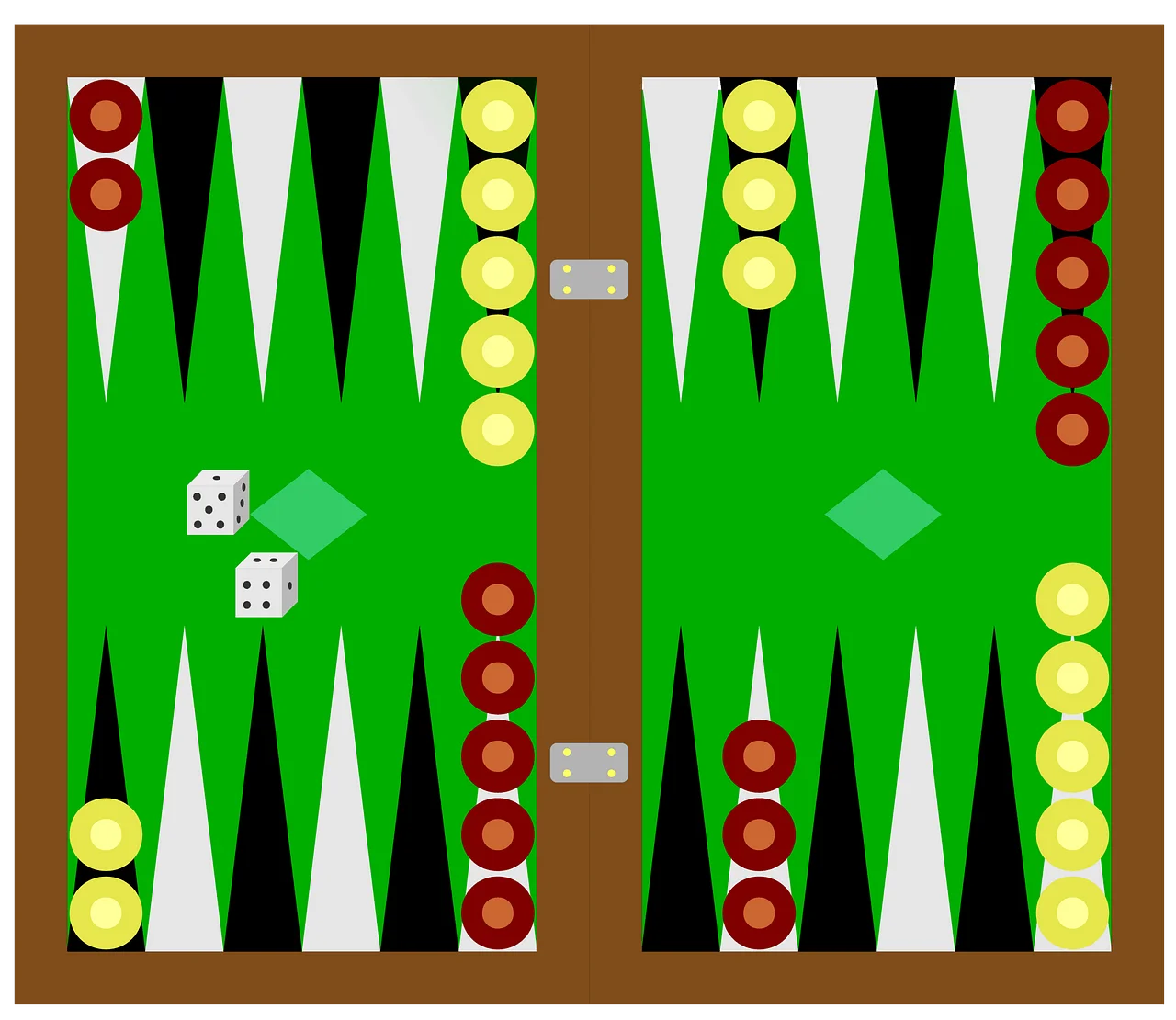 Green Backgammon Board Game Clipart with Dice and Colorful Playing Pieces
