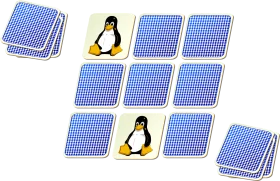 Memory Match Game Clipart with Linux Penguin Mascot on Blue Checkered Cards