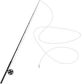 Minimalist Black and White Fishing Pole Clipart with Curved Line Design