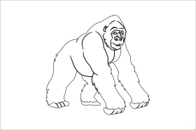 Monochrome Gorilla Clipart Illustration of Powerful Primate Stance