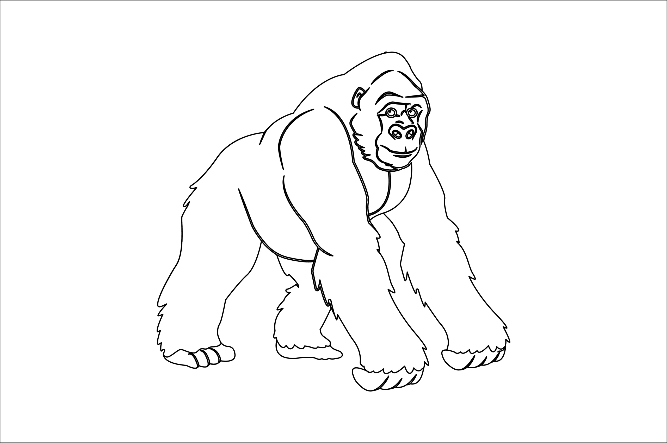 Monochrome Gorilla Clipart Illustration of Powerful Primate Stance
