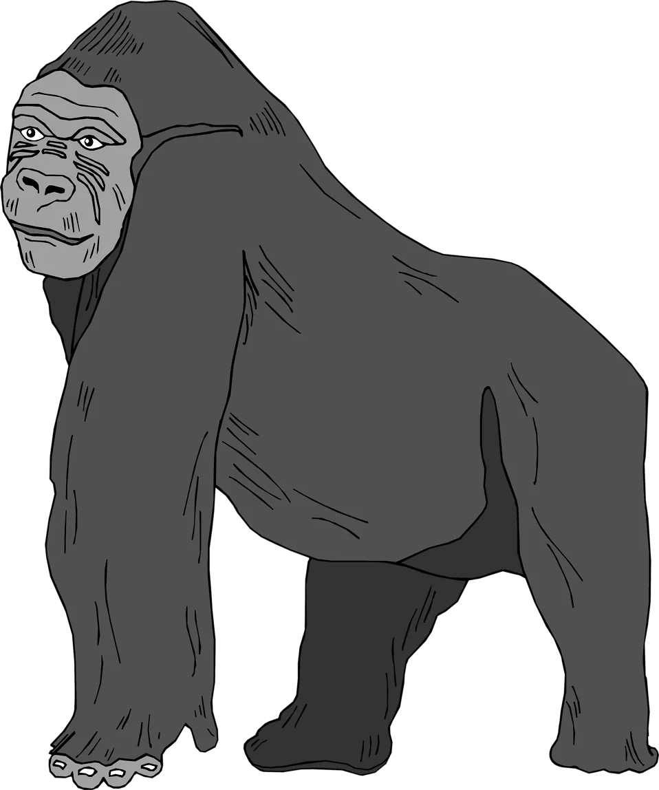 Monochrome Muscular Gorilla Clipart: A Powerful Primate Illustration