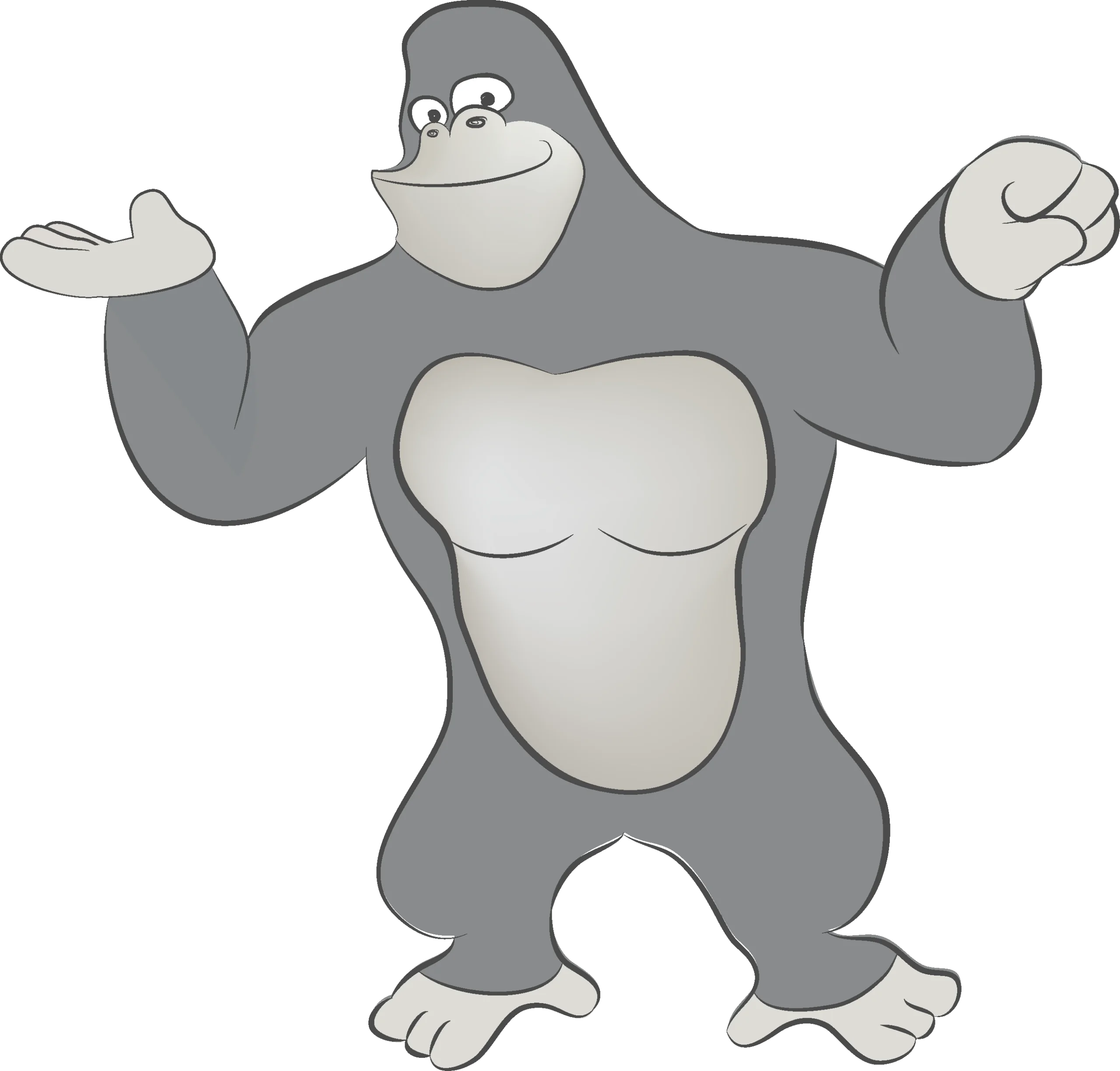 Playful Cartoon Gray Gorilla Clipart Character with Expressive Pose