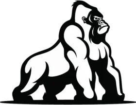 Powerful Monochrome Gorilla Silhouette Clipart Illustration of Wild Strength