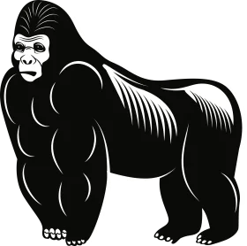 Powerful Monochrome Silverback Gorilla Clipart Illustration with Muscular Stance