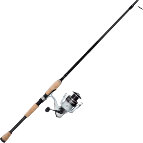 Professional Fishing Pole Clipart with Sleek Silver Spinning Reel and Wooden Handle
