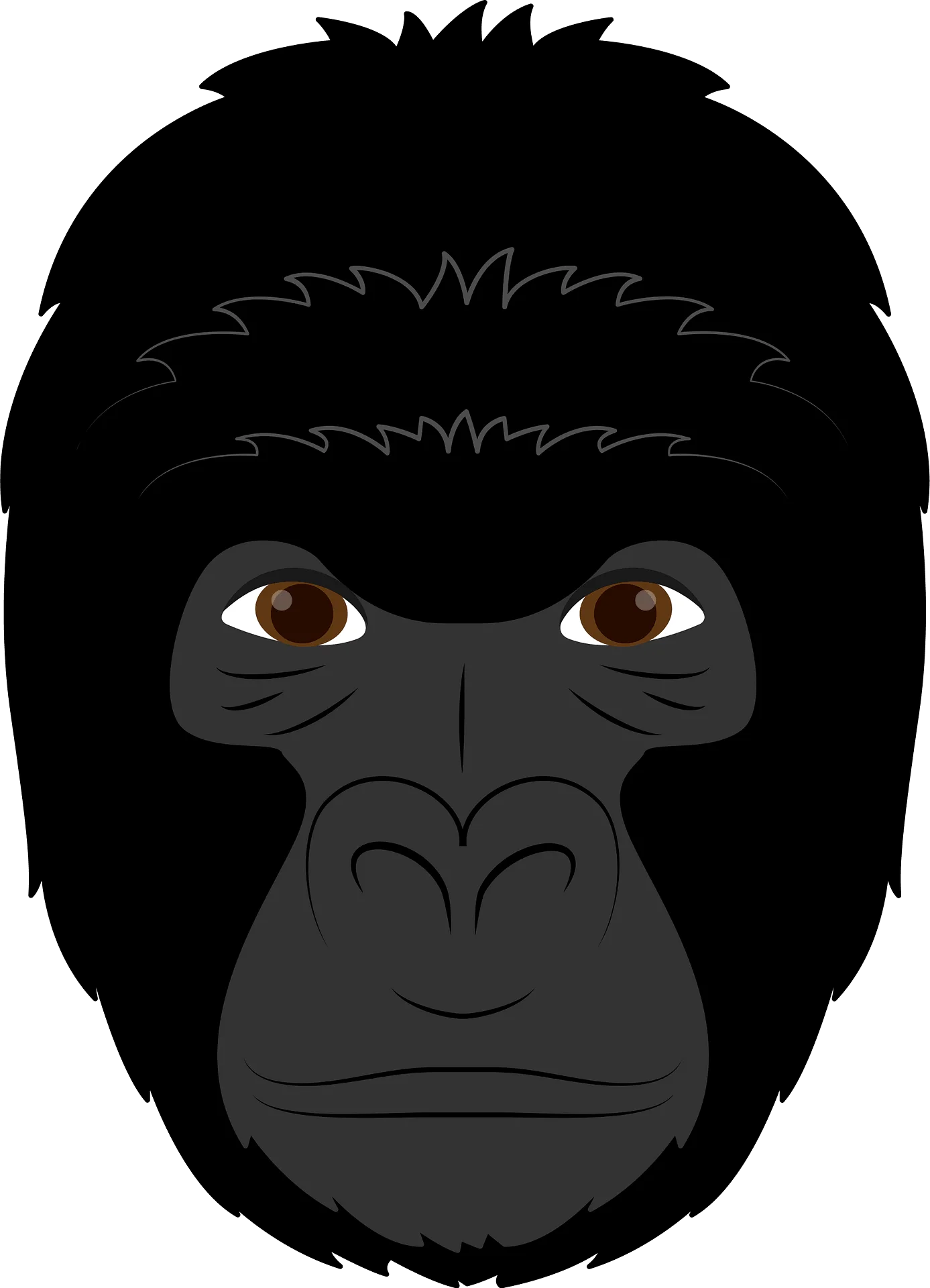 Serene Mountain Gorilla Face Minimalist Black and White Clipart Illustration