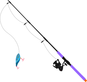Sleek Fishing Pole and Lure Clipart with Purple and Blue Color Scheme