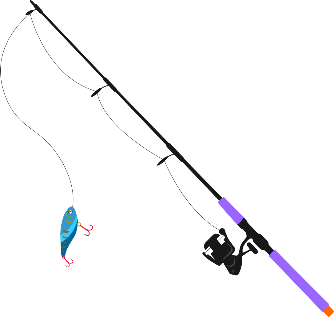 Sleek Fishing Pole and Lure Clipart with Purple and Blue Color Scheme