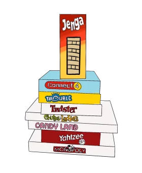 Stack of Classic Family Board Games Clipart Design with Playful Illustration