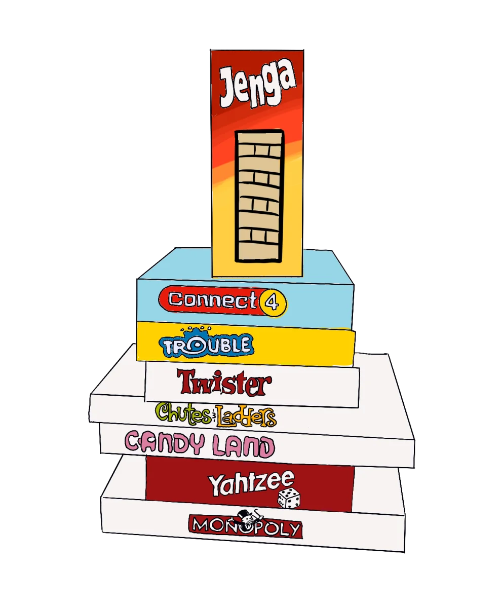 Stack of Classic Family Board Games Clipart Design with Playful Illustration