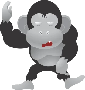Stylized Monochrome Gorilla Clipart with Expressive Cartoon Design