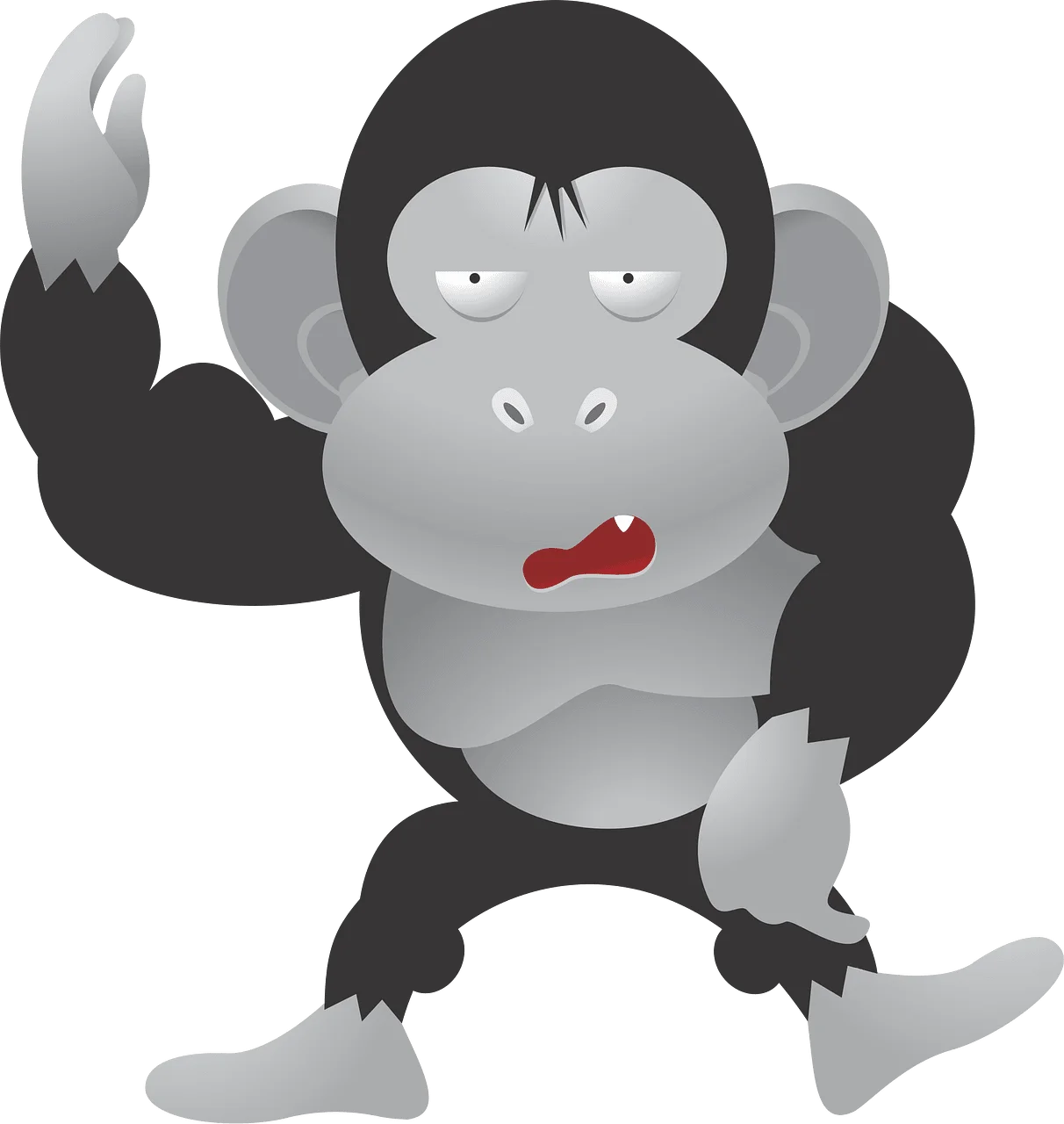 Stylized Monochrome Gorilla Clipart with Expressive Cartoon Design