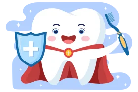 Superhero Tooth Defender: Cartoon Dental Health Clipart with Protective Shield