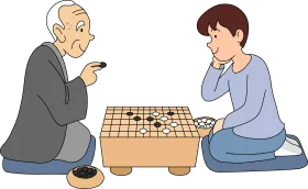 Traditional Asian Strategy Board Game Clipart Illustrating Intergenerational Play