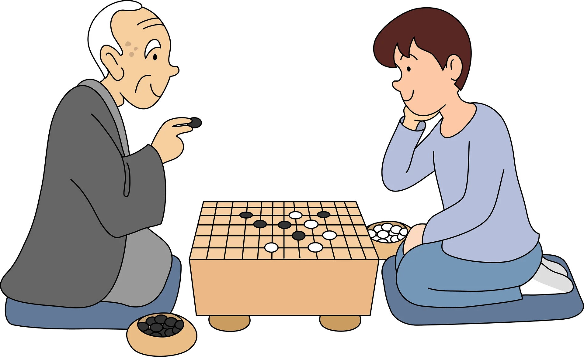 Traditional Asian Strategy Board Game Clipart Illustrating Intergenerational Play