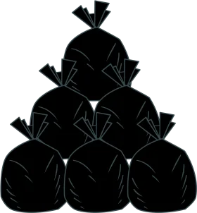 Black Silhouette of Tied Garbage Bags Stacked in a Pyramid Clipart Design