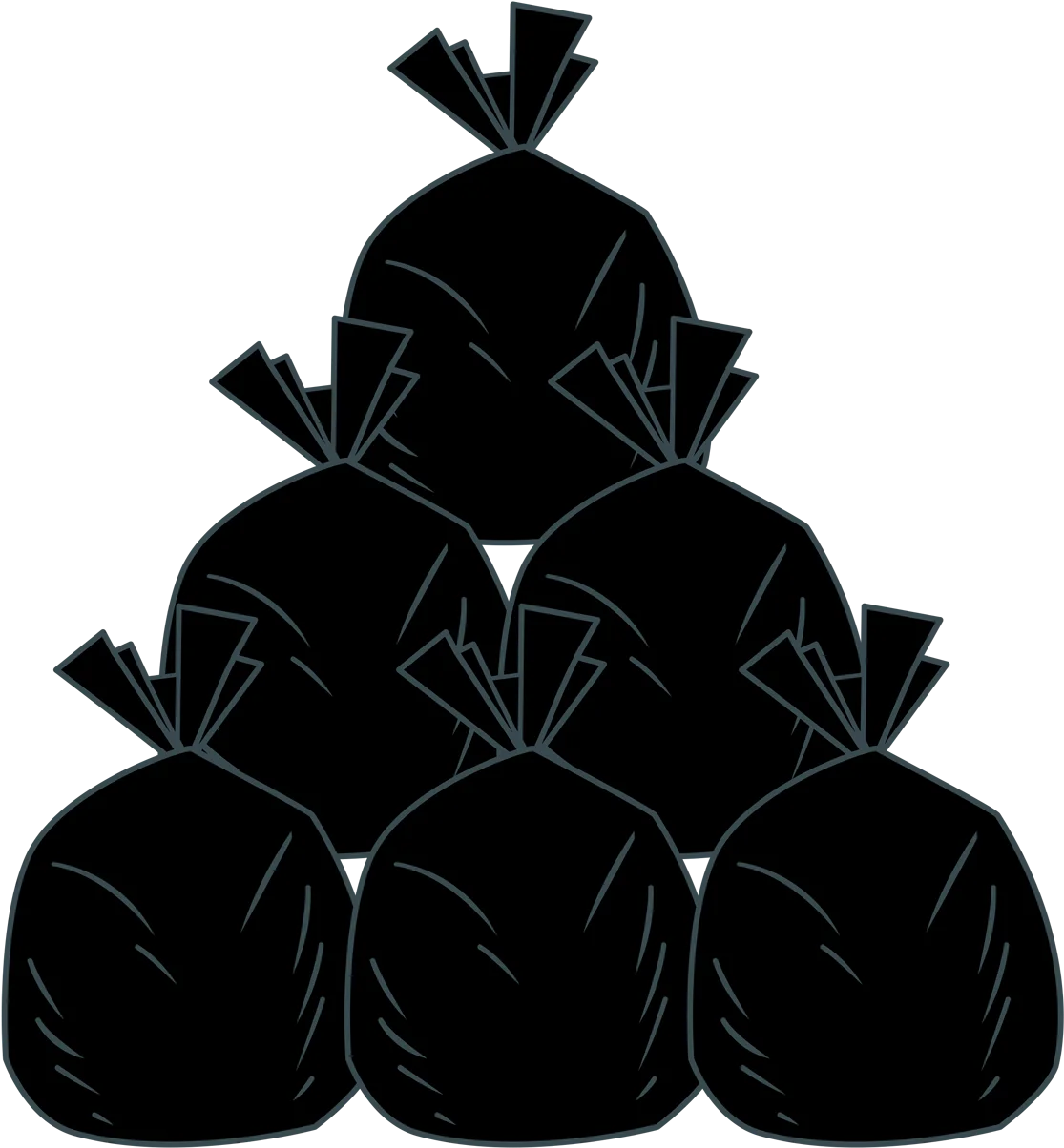 Black Silhouette of Tied Garbage Bags Stacked in a Pyramid Clipart Design