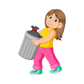 Cartoon Girl Carrying Garbage Bin Clipart - Helping with Household Chores