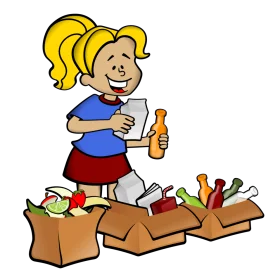 Cheerful Cartoon Character Sorting Recyclable Waste and Trash Clipart
