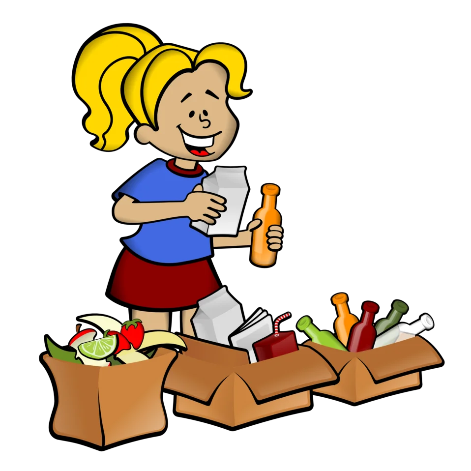 Cheerful Cartoon Character Sorting Recyclable Waste and Trash Clipart